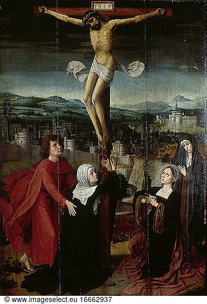 Gerard David (1460-1523). Calvary. Crucifixion with the Virgin Mary  St. John  St. Mary Magdalene and Salome. From Church of st. Mary  Cuenca. Diocesan Museum. Cuenca. Spain.