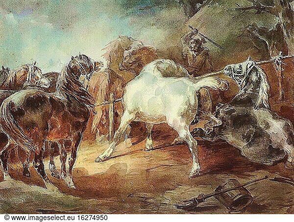 Gericault Th?odore - Kampfende Pferde - Französische Schule - 19. Jahrhundert.