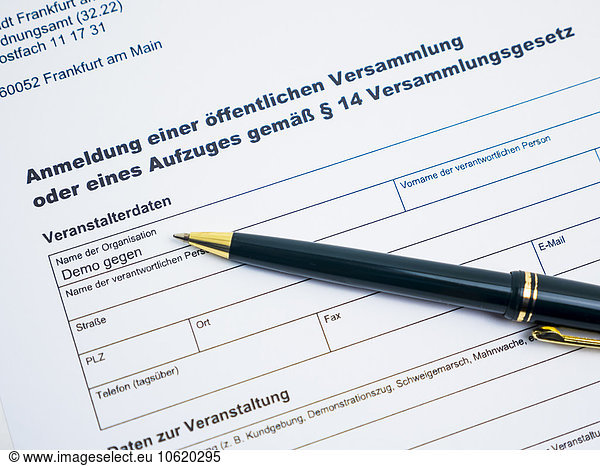 German document for registration of a demonstration