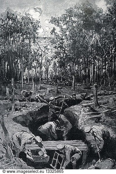 German soldiers dig trenches at Vimy on the Western Front during World War One.
