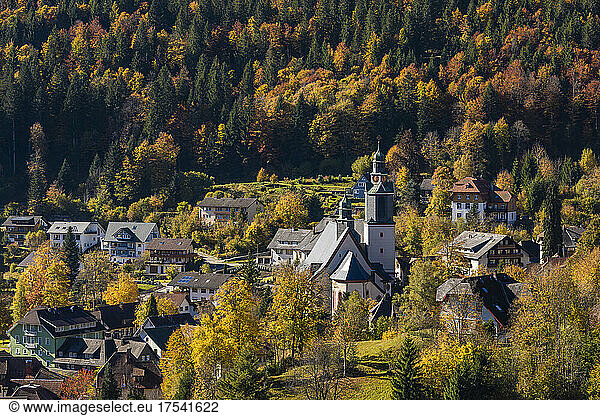 Germany,  Baden-Wurttemberg,  Todtmoos,  Village in Black forest with church in center