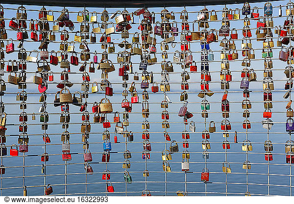Germany,  Friedrichshafen,  love locks on palings