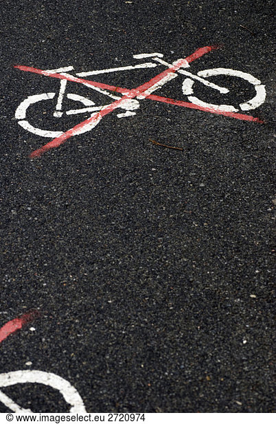 Germany  Amrum  Sign on asphalt  No bicycles