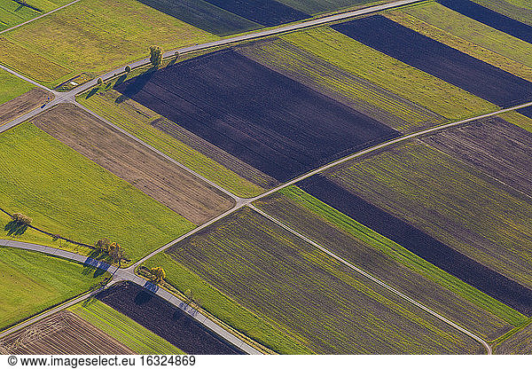 Germany  Baden-Wuerttemberg  aerial view of fields in the Swabian mountains