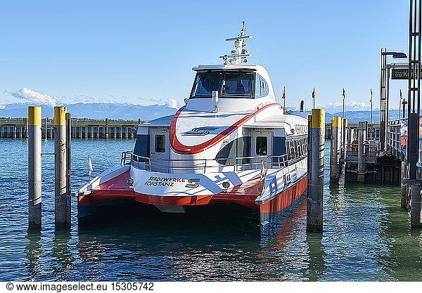 Germany  Baden-Wuerttemberg  Friedrichshafen  Port  catamaran of Stadtwerke Konstanz