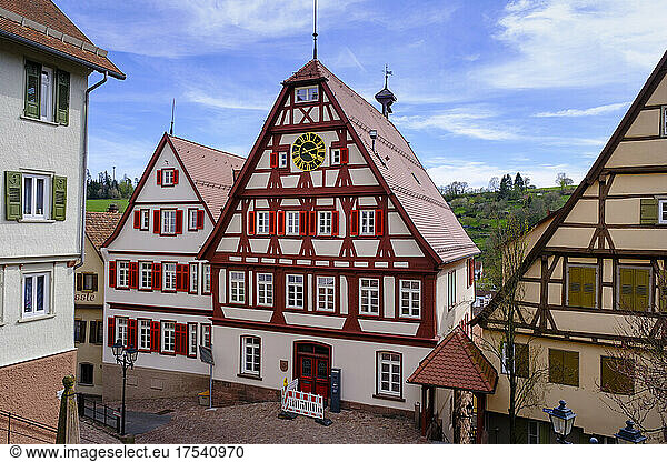 Germany  Baden-Wurttemberg  Altensteig  Facade of half-timbered town hall