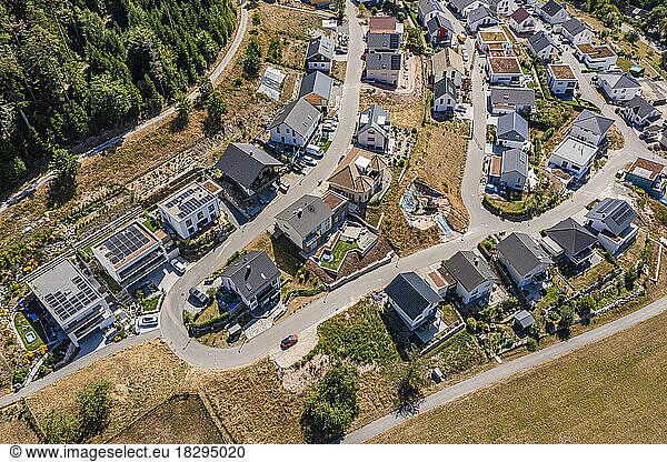 Germany  Baden-Wurttemberg  Bad Herrenalb  Aerial view of new modern development area in summer