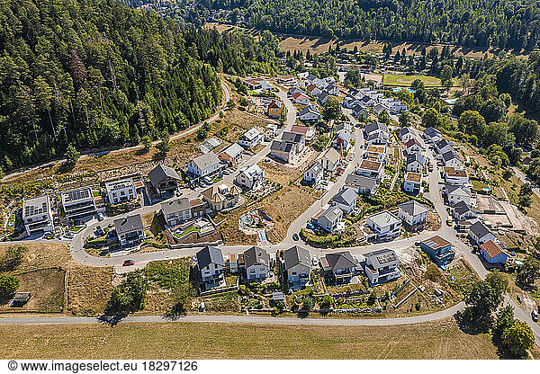 Germany  Baden-Wurttemberg  Bad Herrenalb  Aerial view of new modern development area in summer