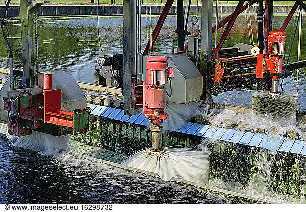 Germany  Baden-Wurttemberg  Cleaning of sedimentation tank of water treatment plant