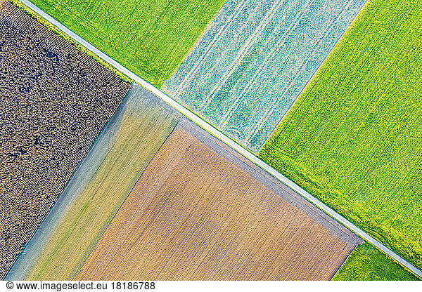 Germany  Baden-Wurttemberg  Drone view of autumn fields in Swabian Alb