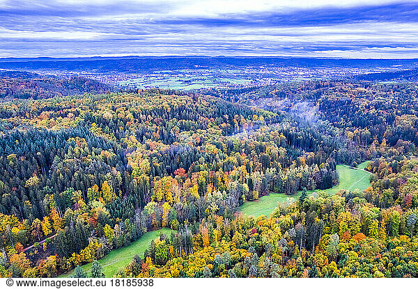 Germany  Baden-Wurttemberg  Drone view of Remstal valley in autumn