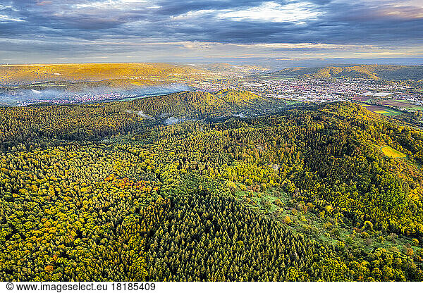 Germany  Baden-Wurttemberg  Drone view of Swabian-Franconian Forest in autumn
