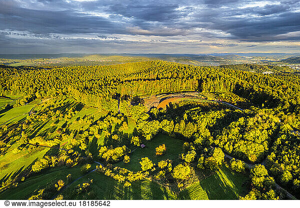 Germany  Baden-Wurttemberg  Drone view of Swabian-Franconian Forest in autumn