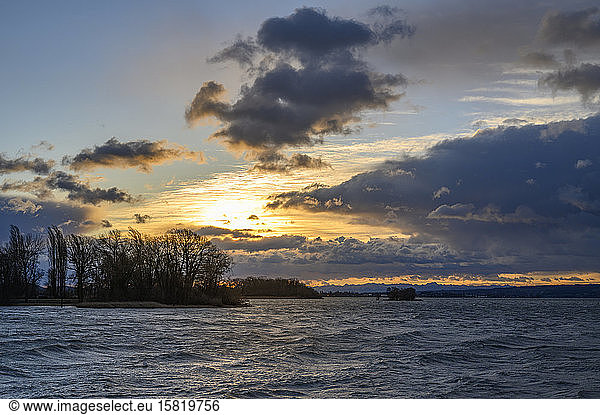 Germany  Baden-Wurttemberg  Lake Constance at cloudy sunrise