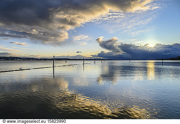 Germany  Baden-Wurttemberg  Lake Constance at cloudy sunrise