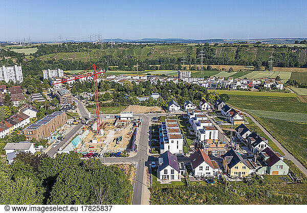 Germany  Baden-Wurttemberg  Ludwigsburg  Aerial view of construction site in middle of modern suburb
