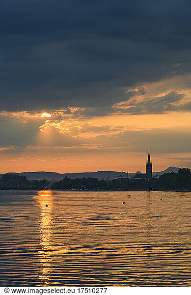 Germany  Baden-Wurttemberg  Radolfzell  Cloudy sky over Lake Constance at moody sunset