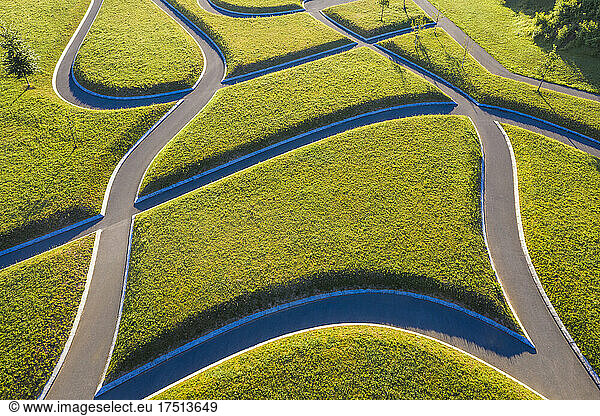 Germany  Baden-Wurttemberg  Stuttgart  Aerial view on intersecting footpaths in Killesbergpark