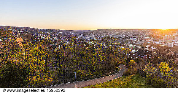 Germany  Baden-Wurttemberg  Stuttgart  City outskirt road at sunset