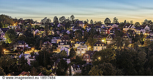 Germany  Baden-Wurttemberg  Stuttgart  Hillside villas at dusk