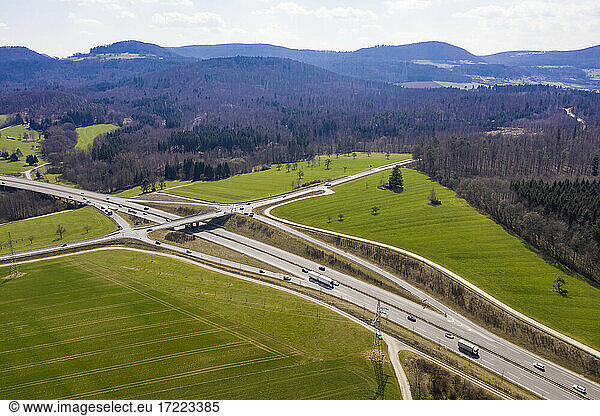 Germany  Baden Wurttemberg  Sussen  Aerial view of traffic on highway