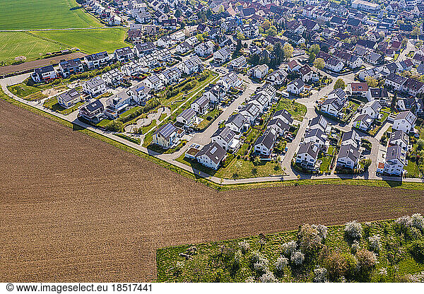 Germany  Baden-Wurttemberg  Waiblingen  Aerial view of modern development area in spring