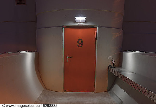 Germany  Baden-Wurttemberg  Water treatment plant  red safety door