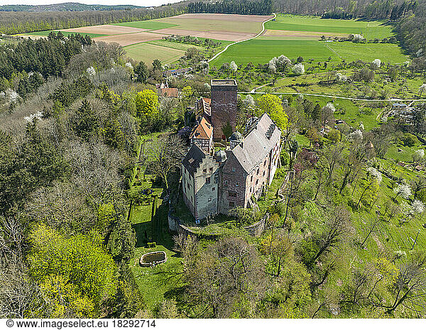 Germany  Baden-Wurttemberg  Werbach  Aerial view of Gamburg Castle and surrounding landscape
