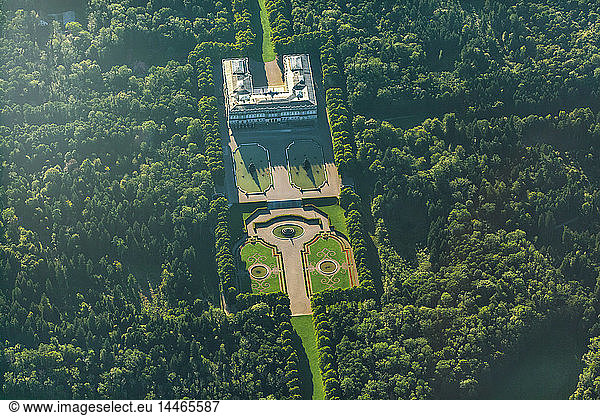 Germany  Bavaria  Aerial view of Herreninsel  Herrenchiemsee Castle