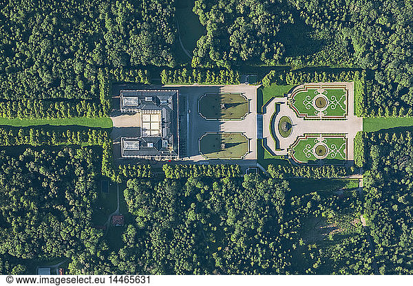 Germany  Bavaria  Aerial view of Herreninsel  Herrenchiemsee Castle  overhead view