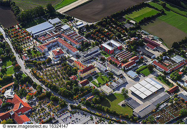 Germany  Bavaria  aerial view of Landshut  Schoenbrunn  academy of Landshut