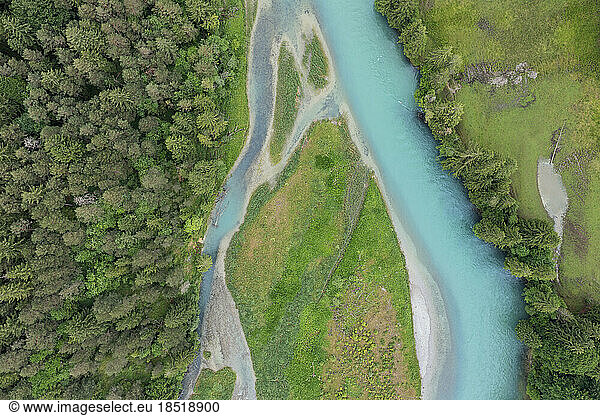 Germany  Bavaria  Aerial view of turquoise Lech River in summer