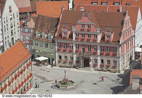 Germany  Bavaria  Allgaeu  Memmingen  Old town with market place  elevated view