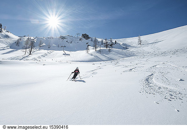 Germany  Bavaria  Berchtesgaden  Backcountry skiing against the sun