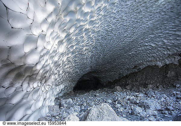 Germany  Bavaria  Berchtesgaden  Cave in Eiskapelle snowfield