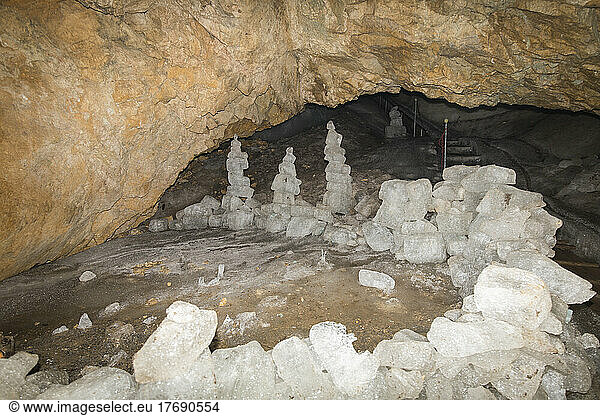 Germany  Bavaria  Berchtesgaden  Inside of Schellenberg Ice Cave in Berchtesgaden Alps