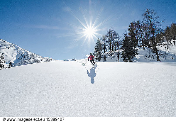 Germany  Bavaria  Berchtesgaden  Jenner  Backcountry skiing against the sun