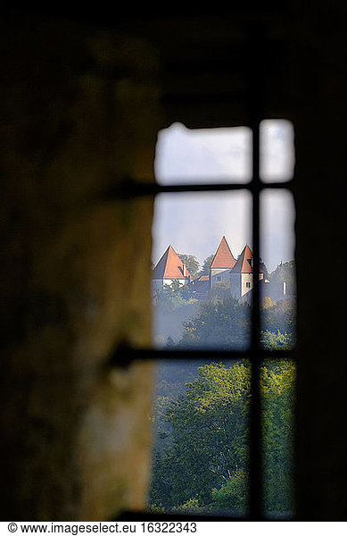 Germany  Bavaria  Burghausen  view through a window of the castle