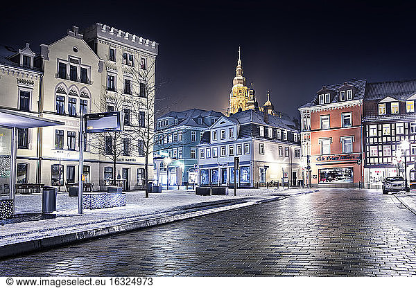 Germany  Bavaria  Coburg  city centre  empty road in winter