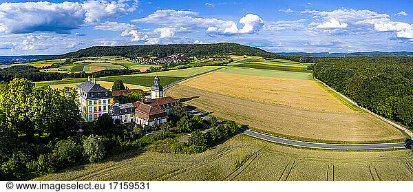 Germany  Bavaria  Eggolsheim  Aerial view of Jagersburg Castle in rural landscape