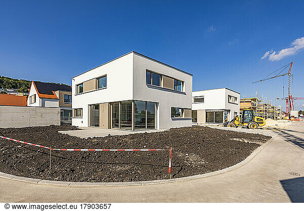 Germany  Bavaria  Elchingen  Patch of dirt in front of modern suburban house