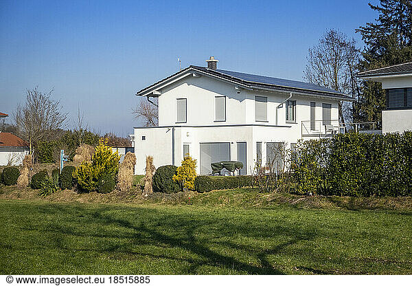 Germany  Bavaria  Exterior of modern white-painted suburban house