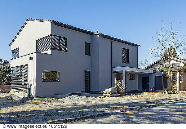 Germany  Bavaria  Facade of modern white-painted suburban house