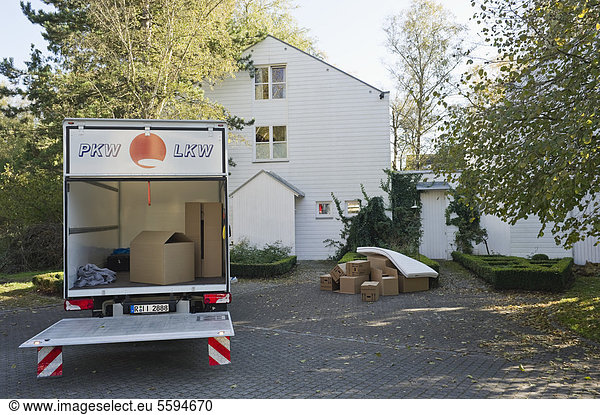 Germany  Bavaria  Grobenzell  Truck with cardboard boxes for moving house