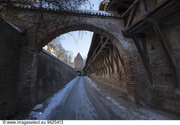 Germany  Bavaria  Landshut  path at Trausnitz castle in winter