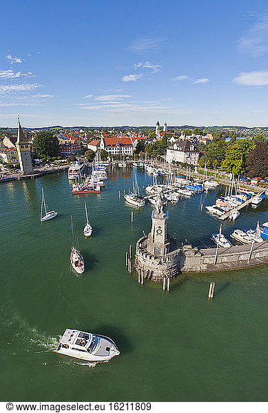 Germany  Bavaria  Lindau  View of port with boats