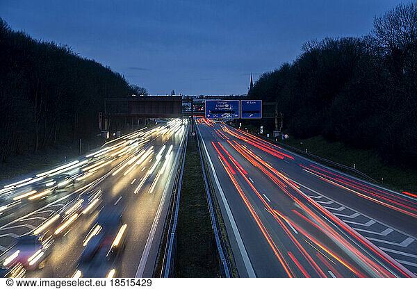 Germany  Bavaria  Long exposure of traffic on multiple lane highway at night