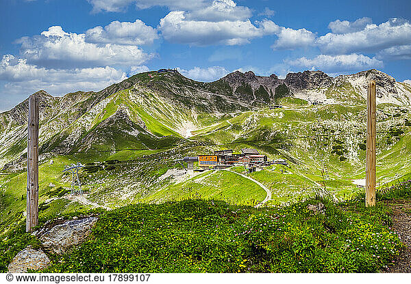 Germany  Bavaria  Middle station and summit of Nebelhorn mountain in summer
