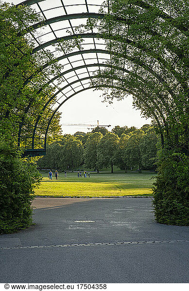 Germany  Bavaria  Munich  Arched entrance canopy in Westpark