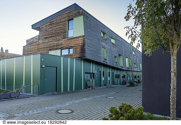 Germany  Bavaria  Munich  Exterior of modern passive house